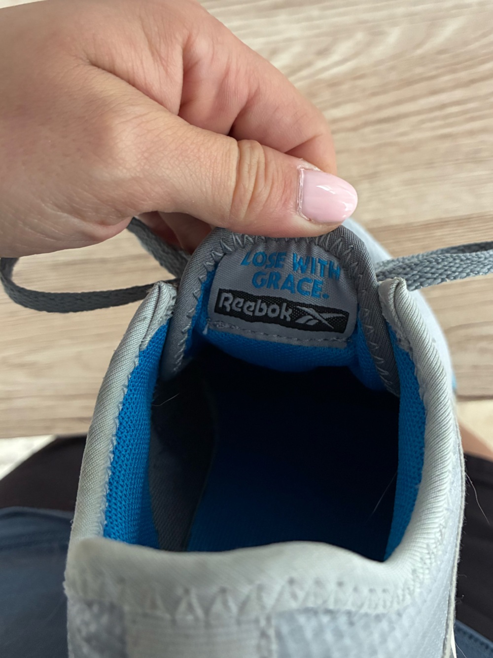 Reebok Gray Athletic Sneakers with Blue Camouflage Accents - Picture 4 of 6